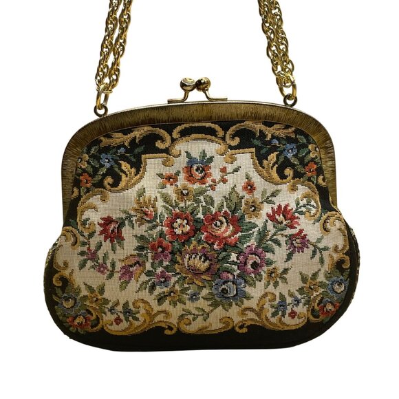 Walborg Women’s Multicolor Floral Needlepoint With Chain Strap Evening Bag - Picture 2 of 8